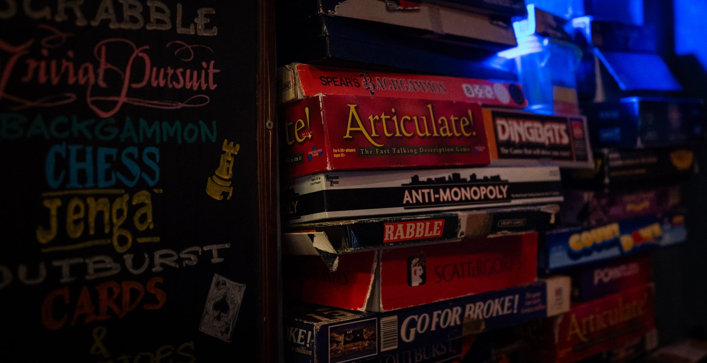 Board games behind the bar